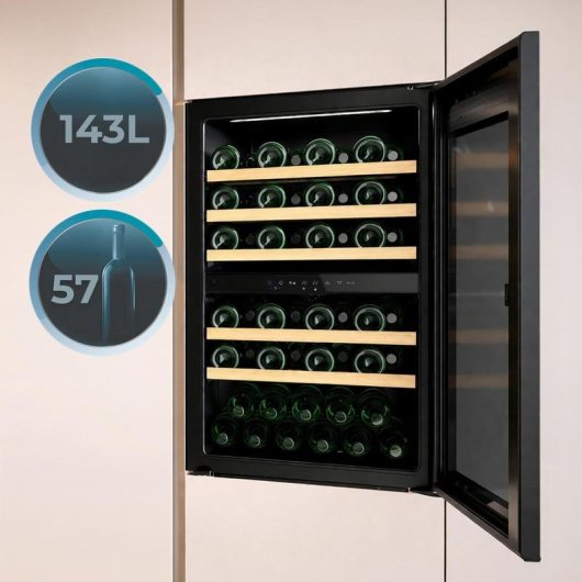 Weinkühlschrank Cecotec Bolero GrandSommelier Duo 57000 Touch 57 Flaschen Matt Schwarz