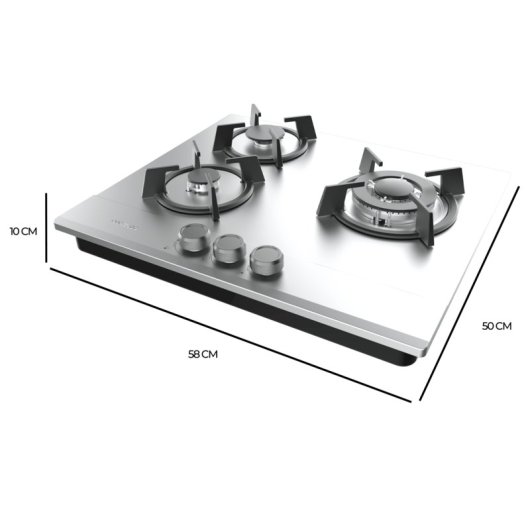 Placa de gas Cecotec Bolero Squad GN 3200S Inox 3 fuegos 6,25 kW