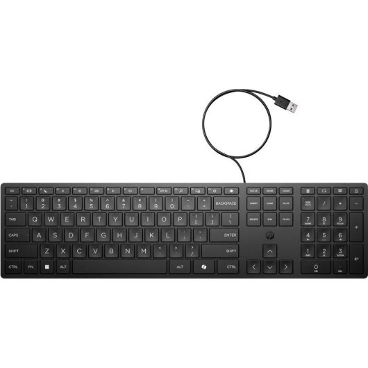 Teclado HP 320K de membrana alámbrico completo con teclado numérico negro