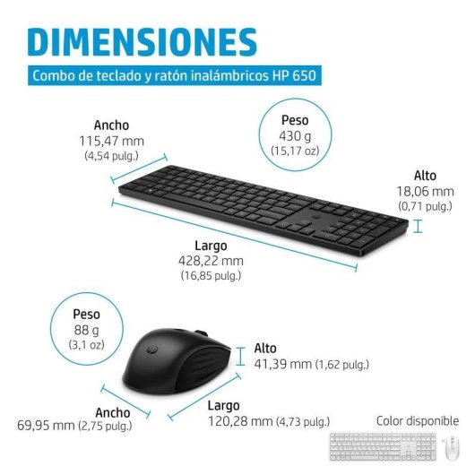 Tastiera HP 650 wireless a membrana con mouse ambidestro e batteria