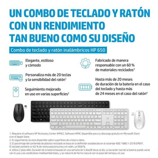 Tastiera HP 650 wireless a membrana con mouse ambidestro e batteria