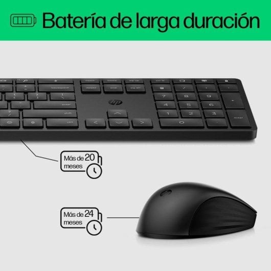 Tastiera HP 650 wireless a membrana con mouse ambidestro e batteria