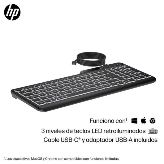 Teclado HP 400 alámbrico negro retroiluminado con 12 teclas programables
