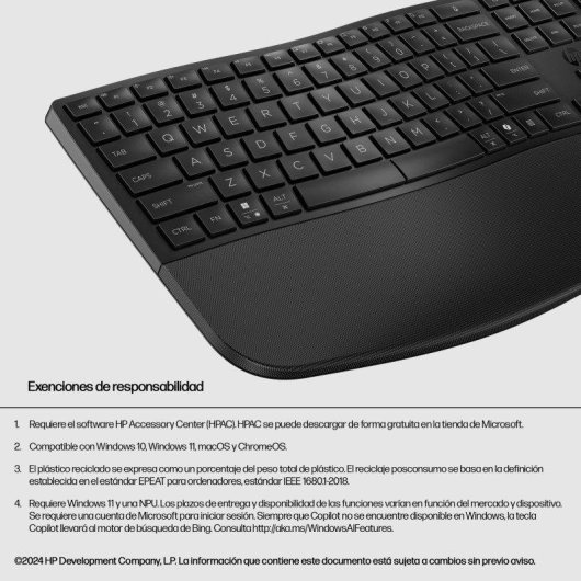 Teclado HP 685 Comfort de membrana inalámbrico completo con teclas programables y reposamuñecas