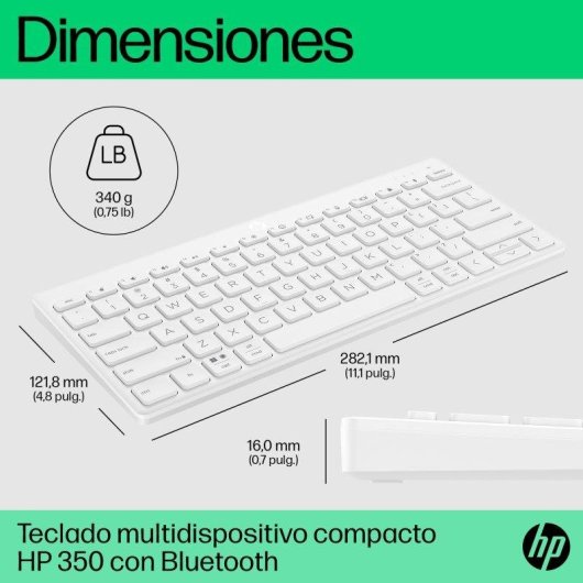 Clavier HP 350 Compact blanc sans pavé numérique Bluetooth 5.2 multi-appareils