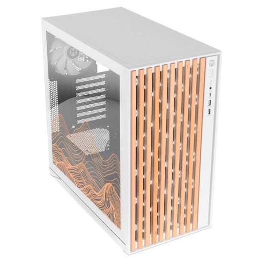 Torre PC Nox Hummer ELEMENT Semi Torre ATX Cristal Templado USB-C Blanca y Madera - Dune Edition By PcCom