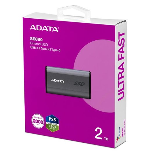 Disco Duro ADATA SE880 2TB SSD USB Typ C 3.2 Gen 2 2000MB/s Grau