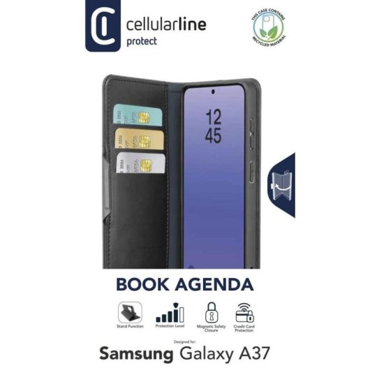 Funda pour mobile Cellularline Book Agenda 2 Folio Cuir Noir RFID pour Galaxy A37