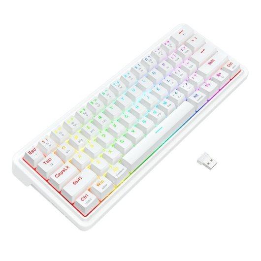 Teclado Redragon Draconic V2 mecánico compacto blanco con RGB y Hot-Swap