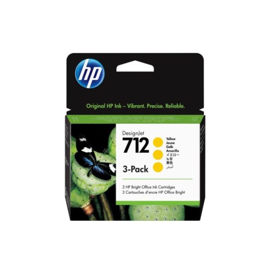 Cartucho de Tinta HP 712 Amarelo 29 ml Pack de 3 Unidades