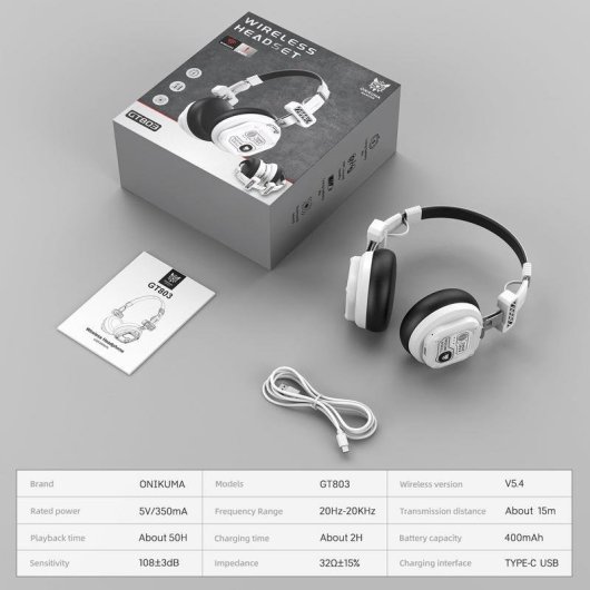 Auriculares Onikuma GT803 Gaming Inalámbricos y Alámbricos Bluetooth 5.4 Blanco