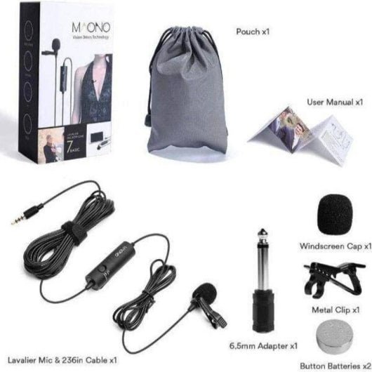 Micrófono Maono AU-100 clip-on omnidireccional con cable 3.5 mm y batería