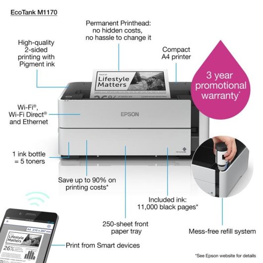Impresora Inyección de tinta Wi-Fi Epson EcoTank M1170 con impresión dúplex automática