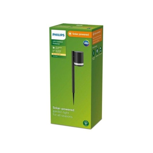 Borne Solar Philips Fyce 1,5 W IP44 Negro Luz Cálida 2700 K Sensor Día/Noche