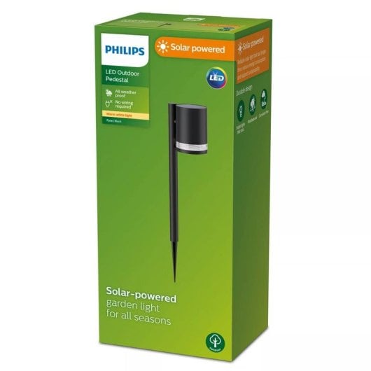 Borne Solar Philips Fyce 1,5 W IP44 Negro Luz Cálida 2700 K Sensor Día/Noche