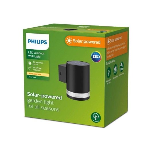 Lámpara de Pared Solar Philips Fyce 1,5 W 2700 K 200 Lm IP44 Negra