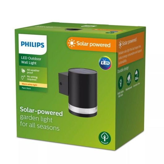 Lámpara de Pared Solar Philips Fyce 1,5 W 2700 K 200 Lm IP44 Negra