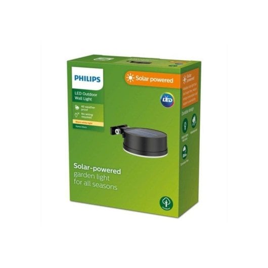 Aplique de Pared Solar Philips Vynce 1,5 W Negro Sensor Luz Blanca Cálida IP44