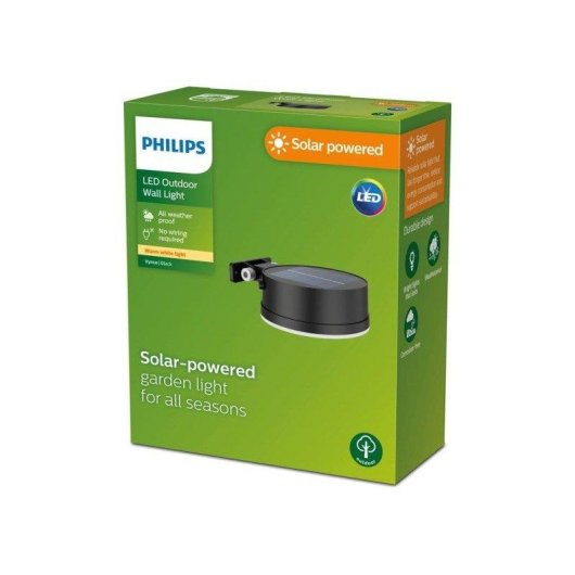 Aplique de Pared Solar Philips Vynce 1,5 W Negro Sensor Luz Blanca Cálida IP44