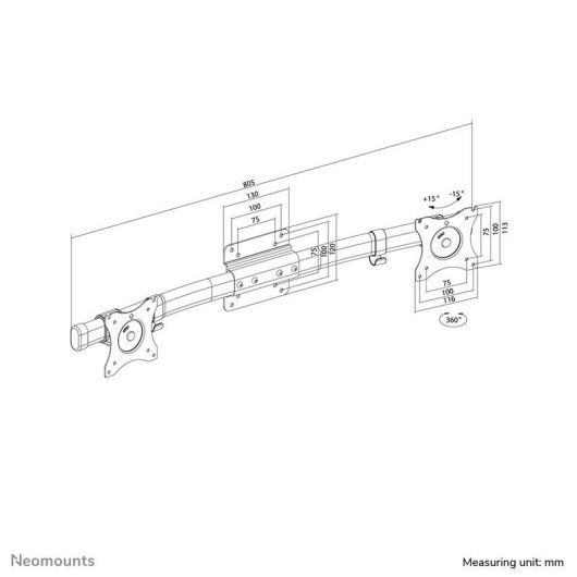Neomounts FPMA-CB100BLACK Soporte Monitor Pared 10 a 27" VESA 75x75 a 100x100 Máx 10Kg