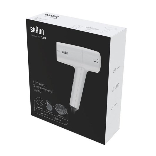 Secador de Pelo con Difusor Braun BRHD155E 1800W 2 Temperaturas 2 Velocidades con Accesorios Blanco