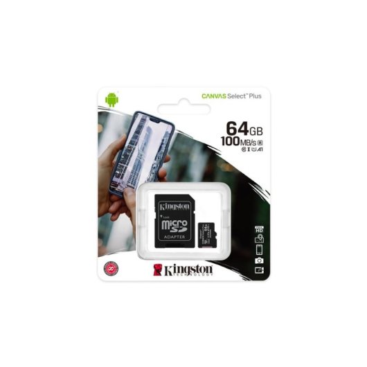 Carte microSD Kingston Canvas Select Plus 64 GB 100R A1 C10 UHS-I