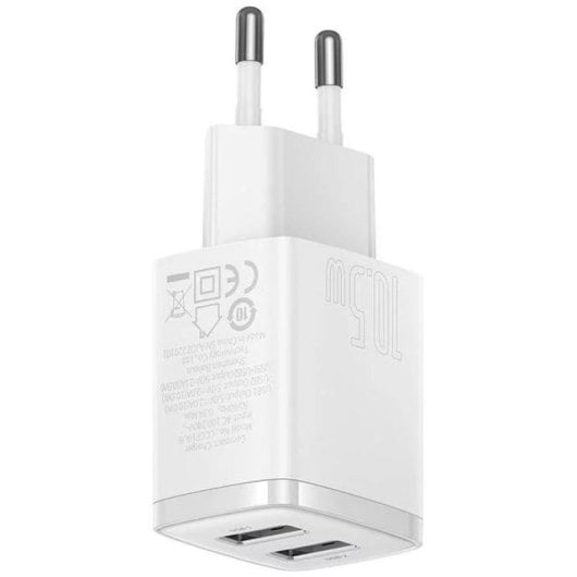 Cargador Baseus Compact 2 Puertos USB 2.0 5V 2.1A Blanco