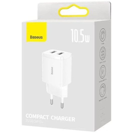 Cargador Baseus Compact 2 Puertos USB 2.0 5V 2.1A Blanco