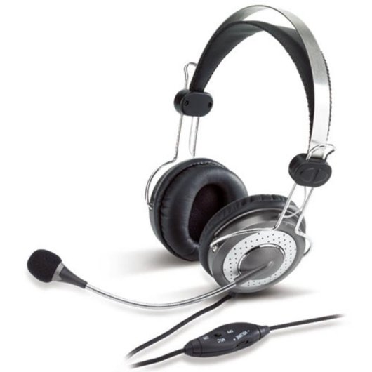 Auricolari Genius HS-04SU con cavo, connettività 3,5 mm, cancellazione rumore, microfono, uso ufficio, argento