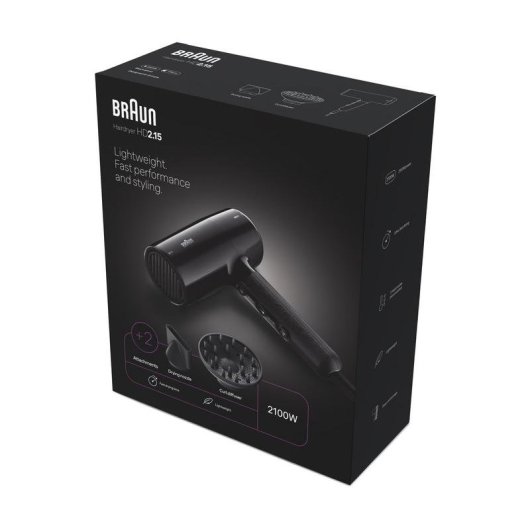 Secador de Cabelo Iónico Braun HD2.15 2100W 3 Temperaturas 2 Velocidades Difusor Preto