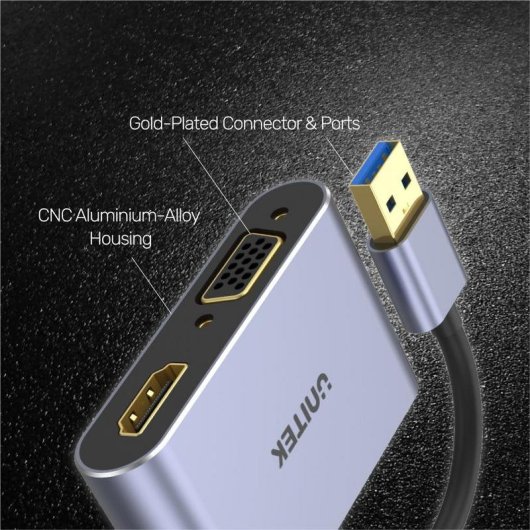 Adaptador de cable de vídeo Unitek V1304A USB tipo A a HDMI + VGA 0,15 m