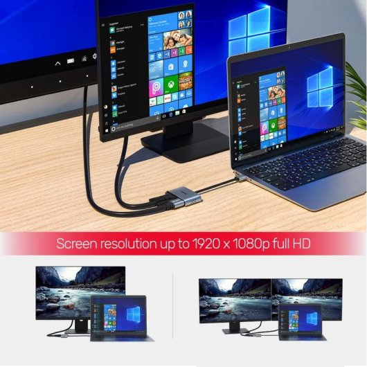 Adaptador de cable de vídeo Unitek V1304A USB tipo A a HDMI + VGA 0,15 m