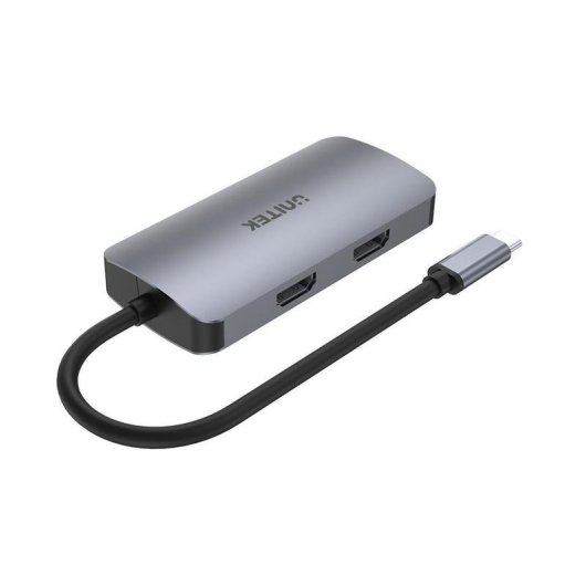 Base para portátiles Unitek P5 Trio USB-C 100W HDMI VGA Gris Aluminio