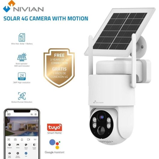 Cámara IP Nivian NV-CAM30-W6 2K Visión Nocturna Detección IA Exterior Audio Bidireccional Batería