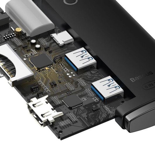 Hub Baseus 6 puertos 5000 Mbit/s modelo WKQX050001 con HDMI y lector SD