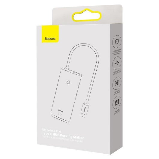 Hub Baseus 6 puertos 5000 Mbit/s modelo WKQX050001 con HDMI y lector SD