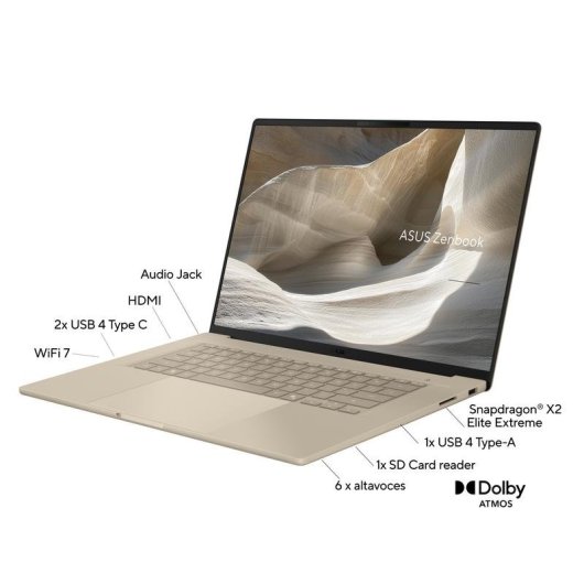 Portátil ASUS Zenbook A16 OLED 16" Snapdragon X2 Elite 48GB 1TB SSD Adreno Windows 11 Home