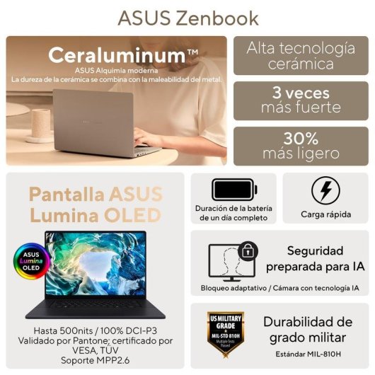 Portátil ASUS Zenbook A16 OLED 16" Snapdragon X2 Elite 48GB 1TB SSD Adreno Windows 11 Home