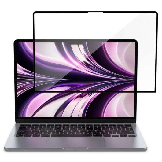 Protector d'écran Spigen pour MacBook Air 13.6" M2, verre trempé 9H, noir transparent