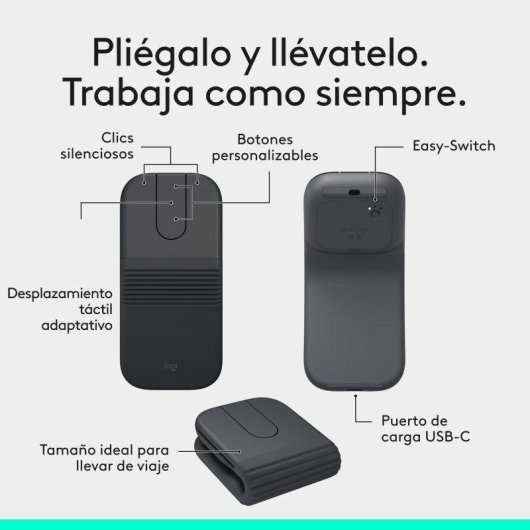 Souris Logitech Mobi Fold Bluetooth 4000 DPI Graphite Pliable Compact