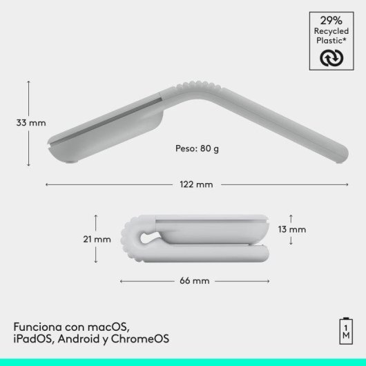 Ratón Logitech Mobi Fold Bluetooth 4000 DPI Plegable Blanco Ultraportátil