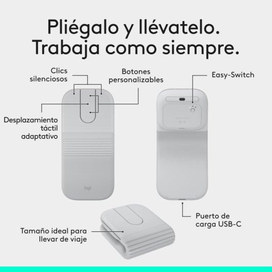 Ratón Logitech Mobi Fold Bluetooth 4000 DPI Plegable Blanco Ultraportátil