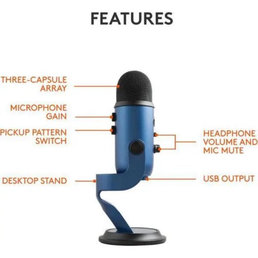 Microphone Logitech G Yeti USB omnidirectionnel avec contrôle de gain et mute