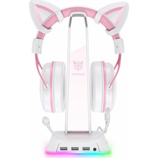 Suporte para auriculares Onikuma ST2 RGB branco com 3 portos USB