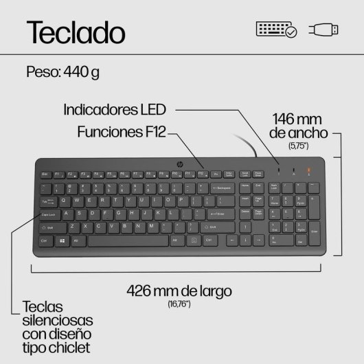 Teclado HP 150 mecânico completo com cabo USB e layout QWERTY preto
