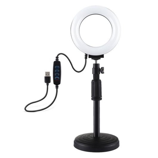 Puluz PU391 Lámpara LED Anillo con Tripode Regulable 12 cm USB 6.5W Luz 3200-6500K