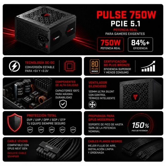 Fonte de Alimentação Tempest Pulse 750W Cybenetics Bronze ATX 3.1 PCIe 5.1 12V-2x6
