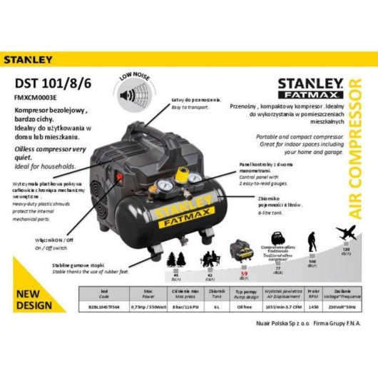 Compressor Stanley Fatmax DST 101/8/6 8 bar 6 L silencioso