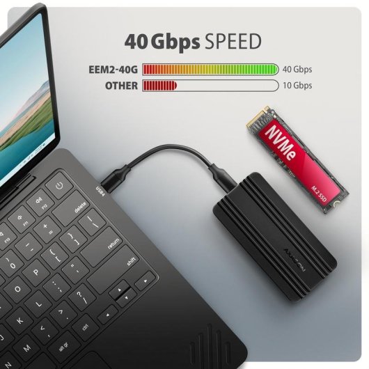 Caja PC Axagon EEM2-40G M.2 Aluminio Negro USB Type-C 40 Gbit/s