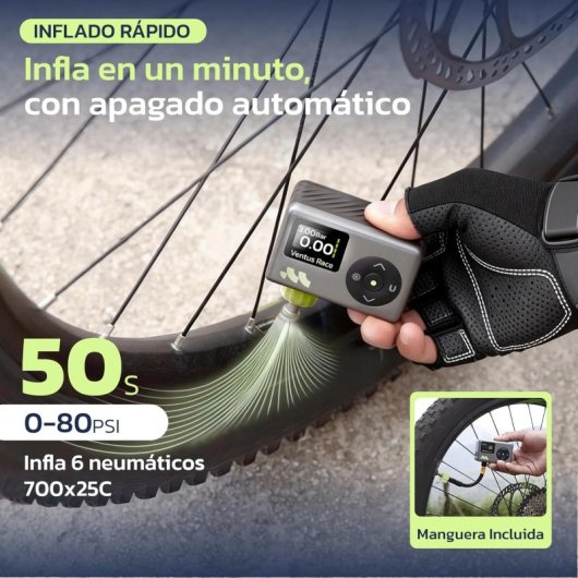 Mini-Pumpe Woowind Ventus Race für Fahrräder und Motorräder, Schwarz